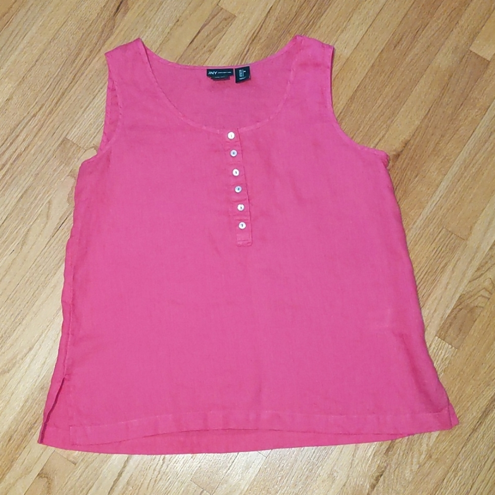 Jones New York sleeveless pink linen shirt.